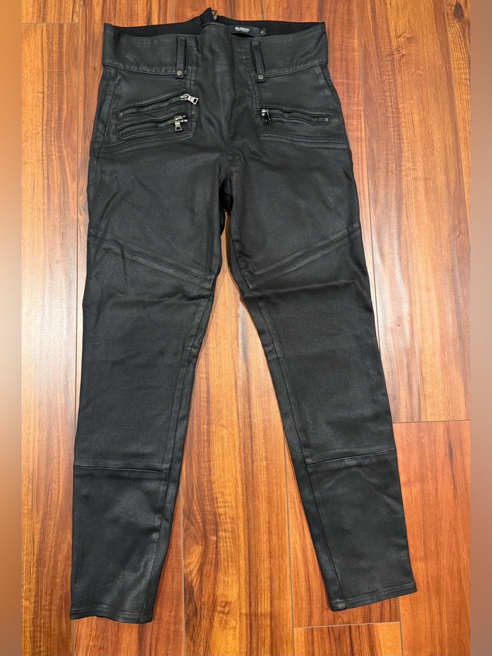 HUDSON Black Coated Moto Skinny Jeans Ankle Zip Size 31